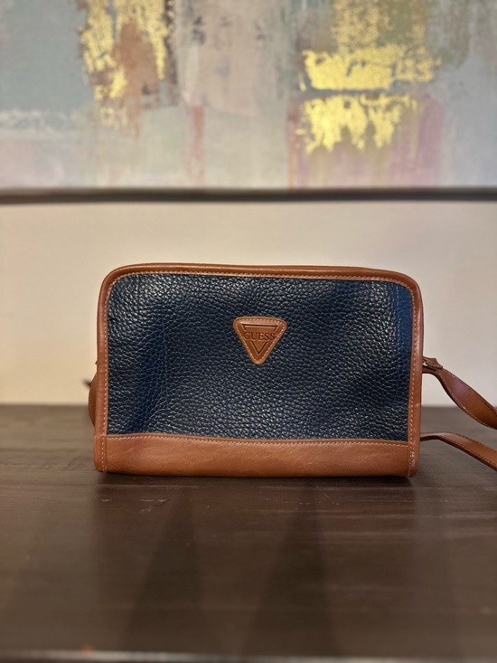 Guess Handbags - Vintage GUESS Navy and Brown Leather Bag